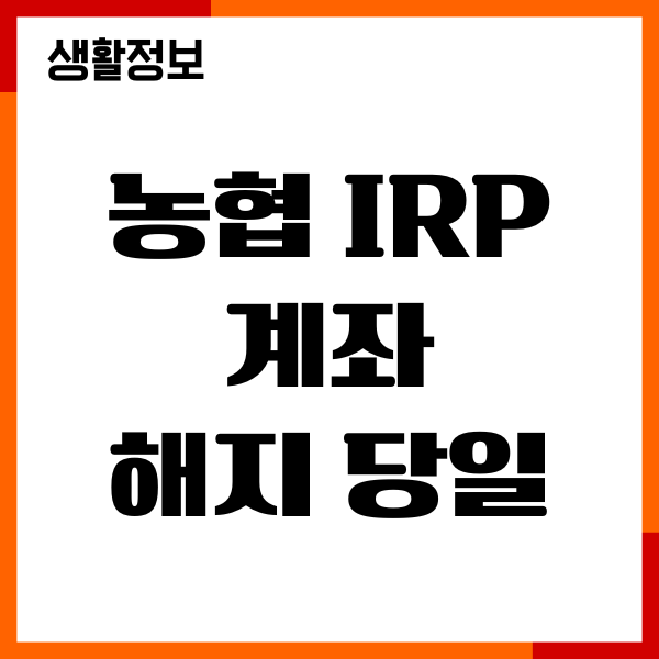농협 IRP 계좌 해지 당일, 수수료, 신청 절차, 주의사항